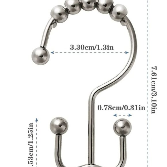 Shower Curtain Hooks Rings Stainless Steel Set of 12 Hooks NEW - Picture 3 of 6